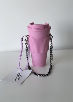 Cup Holder Pink & Silver (vaso + porta vaso con cadena)