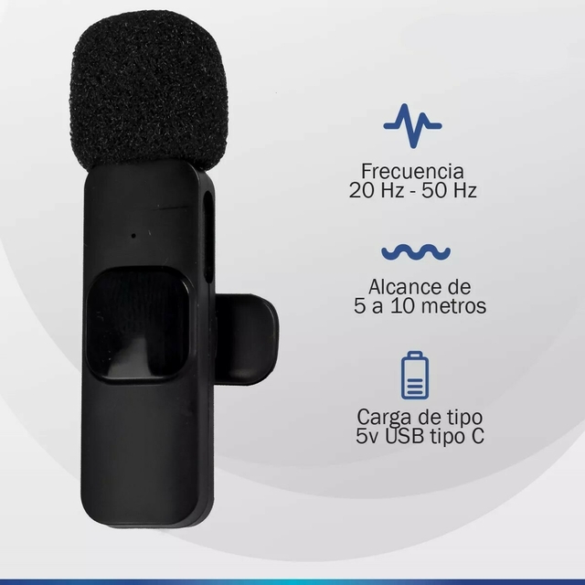 Microfono Corbatero Inalambrico Compatible iPhone iPad Color Negro