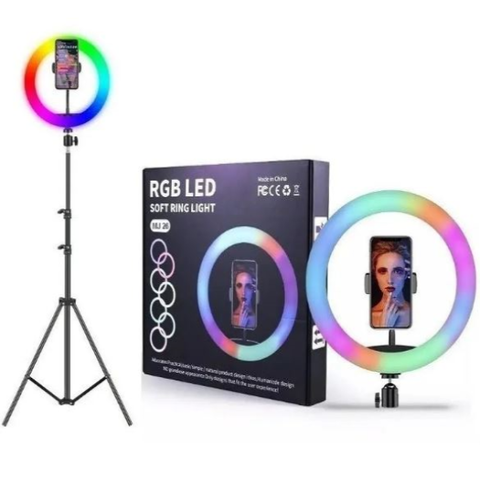 Aro De Luz Led 26 Cm Luz Rgb Calida Fria + Trípode 2.10 Mt