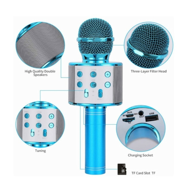 Microfono Itelsistem Karaoke Parlante Bluetooth MP3 SD Azul