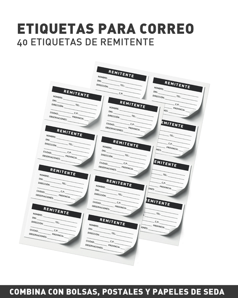 ETIQUETAS DE ENVIO (REMITENTE)- NEGRAS - 40 etiquetas