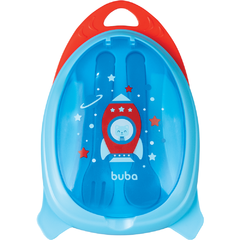 Kit Refeição Infantil Com Talher Foguete Azul - Buba