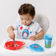 Kit Refeição Infantil Com Talher Foguete Azul - Buba