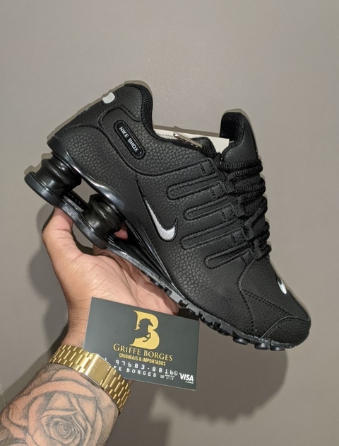 T nis Nike Shox 4 molas nz preto branco Griffeborges