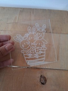 Stamp de 10x10cm canasta conejos de pascua