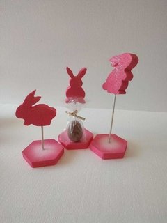 Conejos con pie porta huevos x3