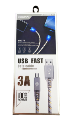 CABLE DE DATOS MICRO USB MALLADO CON LUZ BN076