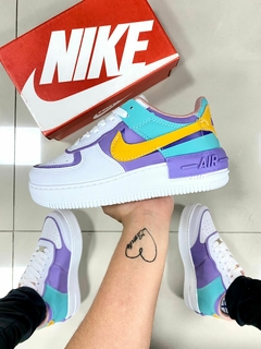 Nike Air Force Shadow branco/roxo/amarelo - Tenis Mogi