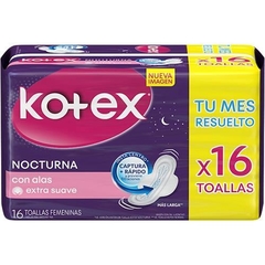 Kotex Toallitas Femeninas Nocturna c/alas 16uns
