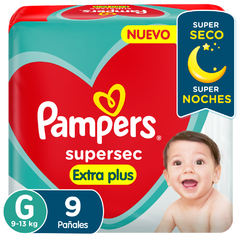 PAMPERS Pañales SUPERSEC PLUS G x 9uns