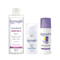 Dermaglos Kit Facial Agua Micelar + Serum + Protector Solar