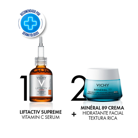 Kit Vichy Liftactiv Supreme Vitamin C Serum + Mineral 89 Crema Hidratante Facial Textura Rica