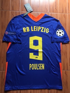 Camiseta Nike RB Leipzig Suplente Azul y Naranja #9 Poulsen 2020 2021
