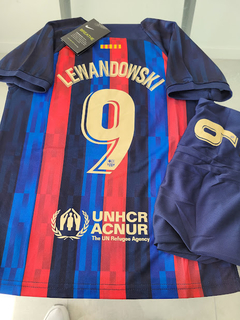 Kit Niño Camiseta + Short Nike Barcelona Lewandowski #9 Titular 2022 2023