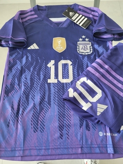 Kit Niño Camiseta + Short Argentina 3 Estrellas Suplente Violeta Messi #10 2022 2023
