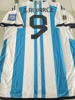 Camiseta adidas Argentina HeatRdy Titular Parche Campeon Julian Alvarez 9 2022 2023 3 Estrellas + Eliminatorias - Roda Indumentaria