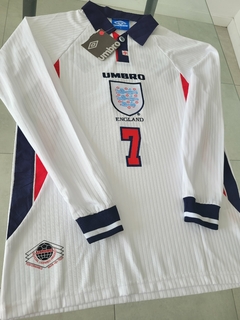 Camiseta Umbro Retro Inglaterra Manga Larga Titular Beckham 1998 - Roda Indumentaria