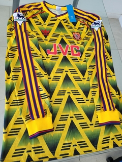Camiseta Adidas Retro Arsenal Manga Larga Amarilla Wright 8 1992 1993 - Roda Indumentaria