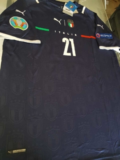 Camiseta Puma Italia Azul Arquero Donnarumma #21 2021 Parches Euro 2020 en internet