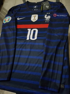 Camiseta Nike Francia Manga Larga Titular Mbappe #10 2021 2022 Parches Euro en internet