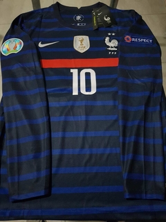 Camiseta Nike Francia Manga Larga Titular Mbappe #10 2021 2022 Parches Euro