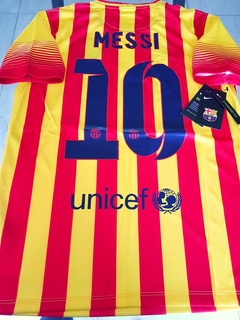 Camiseta Nike Barcelona Retro Suplente Amarilla Messi #10 2013 2014 UCL