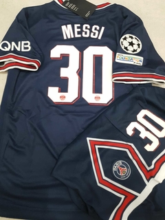 Kit Niño Camiseta + Short PSG Titular Messi #30 2021 2022 Parches UCL