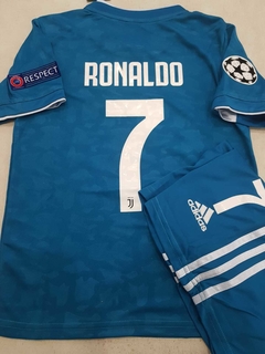 Kit Niños Juventus Celeste Ronaldo 7 2019 2020 UCL