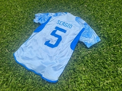 Camiseta Adidas España Suplente Celeste Sergio Busquets 5 2022 2023 Qatar