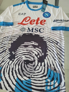 Camiseta SS Napoli Blanca 2021 2022 Homenaje Maradona Huellas - comprar online