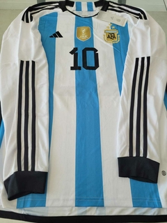 Camiseta adidas Argentina 3 Estrellas Manga Larga Titular Messi #10 2023