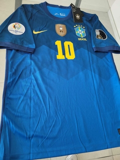 Camiseta Nike Brasil Suplente Azul #10 Neymar JR. 2020 2021 Parches Copa América - Roda Indumentaria