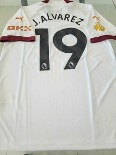 Camiseta Puma Manchester City Authentic Suplente Blanca #19 Julian Alvarez 2023 2024 Match