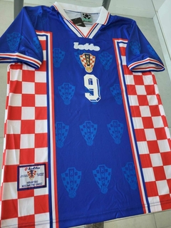 Camiseta Lotto Croacia retro Suplente Azul Suker 9 1998 - Roda Indumentaria