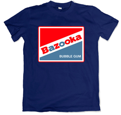 Remera retro chicles bazooka logo clásico azul marino