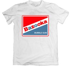 Remera retro chicles bazooka logo clásico blanca