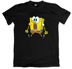 Remera dibujos animados nickelodeon bob esponja asombrado negra