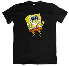 Remera dibujos animados nickelodeon bob esponja emocionado negra