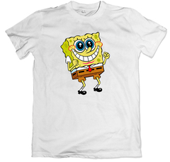 Remera dibujos animados nickelodeon bob esponja emocionado blanca