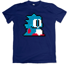 Remera videojuegos retro bubble bobble dragón azul azul marino