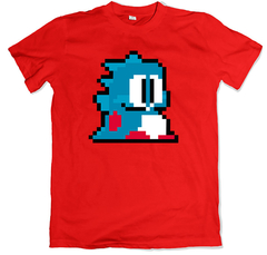 Remera videojuegos retro bubble bobble dragón azul roja