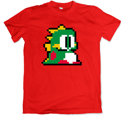 Remera videojuegos retro bubble bobble dragón verde roja