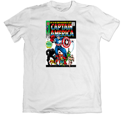 Remera cómics portadas clásicas captain america avengers número 1 blanca