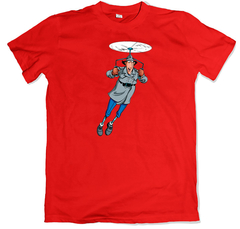 Remera dibujos animados retro inspector gadget volando roja