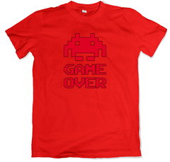 Remera videojuegos retro space invaders game over 8bit roja