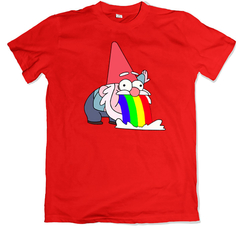 Remera dibujos animados gravity falls gnomo vomitando arcoirirs roja