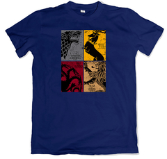 Remera series hbo game of thrones casas stark baratheon lannister targaryen azul marino