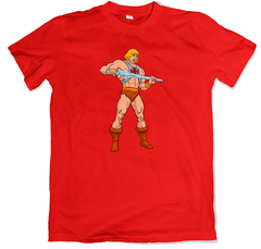 Remera dibujos animados clásicos he-man and the masters of the universe he man espada de grayskull rojo