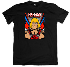 Remera dibujos animados clásicos he-man and the masters of the universe he man poster negra