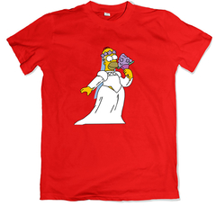 Remera los simpson homero con vestido de novia roja